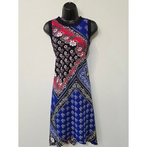 Karl Lagerfeld Paris Bandana Floral Patchwork Handkerchief Hem Dress Blue Red 4